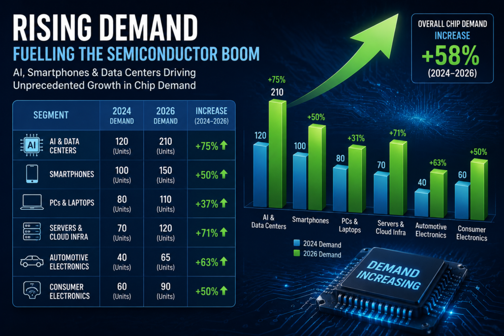 Rising semiconductor demand driven by AI, smartphones and data centers
